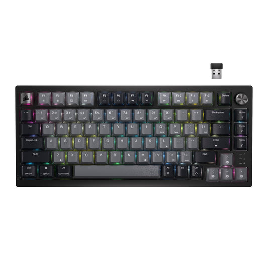 Corsair K65 Plus Wireless 75% RGB Mechanical Gaming Keyboard – Pre-Lubricated MLX Red Linear Switches – PBT Dye-Sub Keycaps – PC, Mac, PS5, PS4, Xbox, iPad – QWERTY NA – Black/Gray