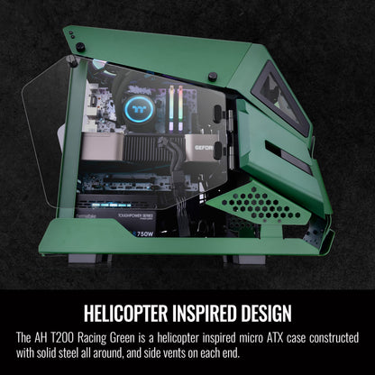 Thermaltake AH T200 Racing Green Helicopter Styled Open Frame Tempered Glass Swing Dorr USB3.1 (Gen.2) Type-C m-ATX Micro Case CA-1R4-00SCWN-00