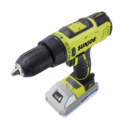 Sun Joe 24V-DD-LTE 24-Volt Lithium iON Cordless Drill Driver Green Drill Kit (w/2.0-Ah Battery + Quick Charger)