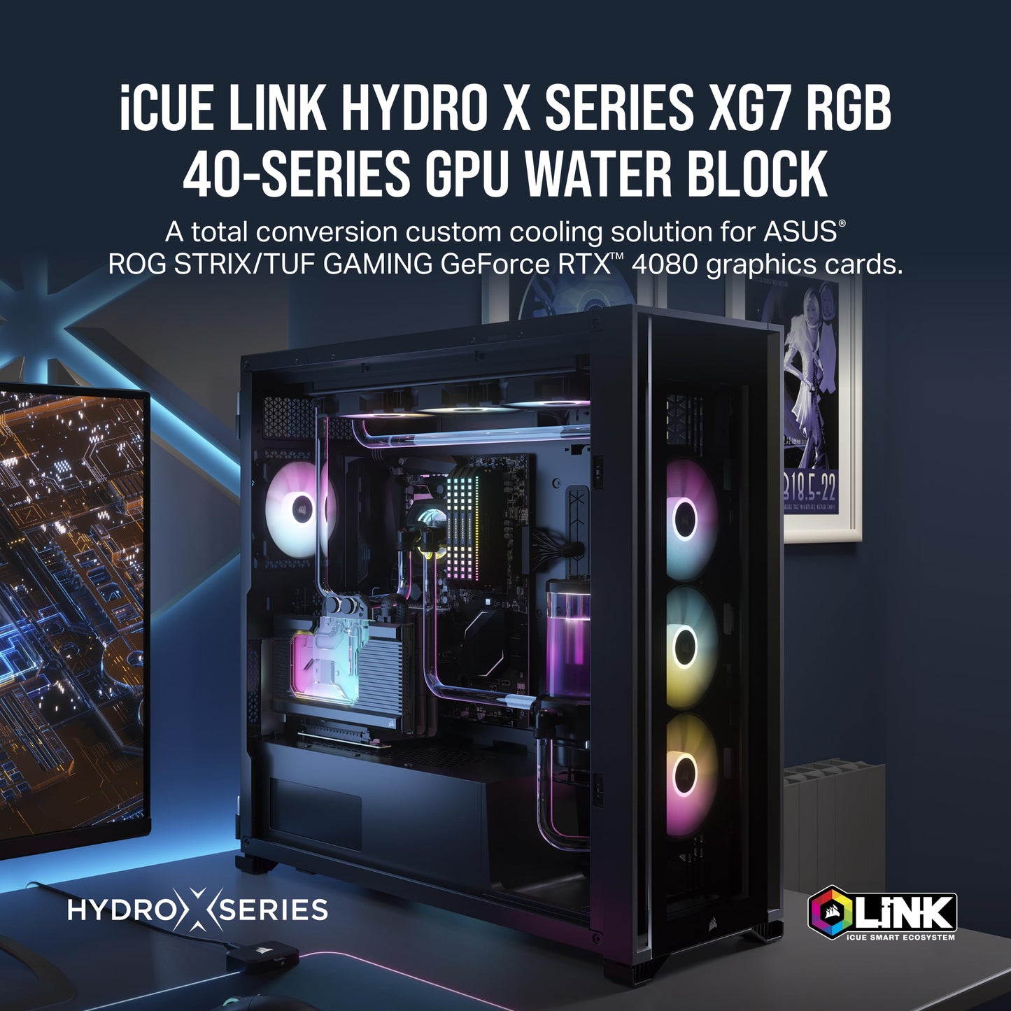 CORSAIR Hydro X Series iCUE Link XG7 RGB 4080 Strix/TUF GPU Water Block - for MSI GeForce RTX 4080 Gaming Strix/TUF Cards - Black