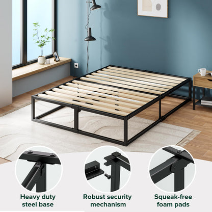 Zinus Full Bed Frame - Joseph 14 Inch Metal Bed Frame with Wood Slat Support, No Box Spring Needed, Easy Assembly - Minimalist Platform Bed Frame with Underbed Storage Space, 5 Year Warranty, Full New Small Box