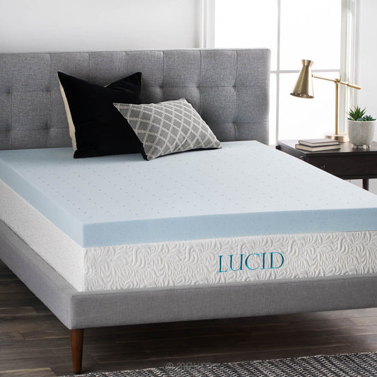 LUCID 4 Inch Gel Memory Foam Mattress Topper - Ventilated Design - Ultra Plush - Full