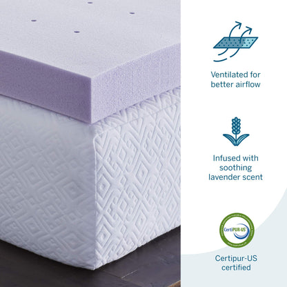 LUCID 4 Inch Lavender Infused Memory Foam Mattress Topper - Ventilated Design - Queen Size