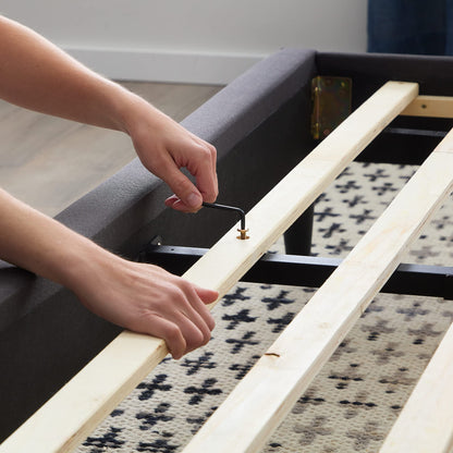 LUCID Upholstered Platform Bed with Channel Tufted Headboard-Sturdy Wood-No Box Spring Required, Charcoal, Twin