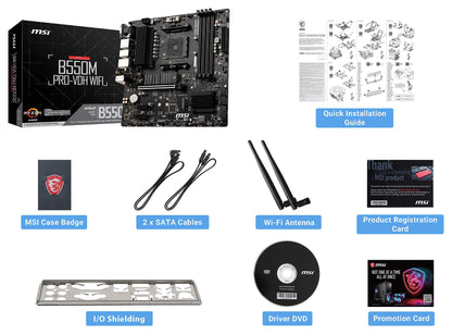 MSI B550M PRO-VDH WiFi ProSeries Motherboard (AMD AM4, DDR4, PCIe 4.0, SATA 6Gb/s, M.2, USB 3.2 Gen 1, AX Wi-Fi 6, D-SUB/HDMI/DP, Micro-ATX)