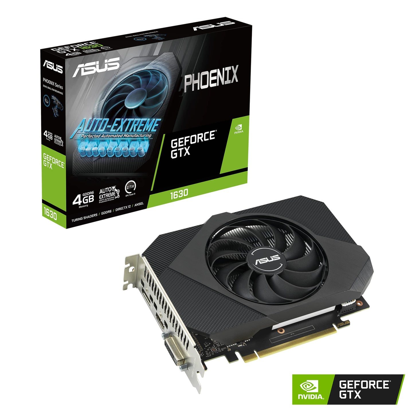 ASUS Phoenix NVIDIA GeForce GTX 1630 Gaming Graphics Card (PCIe 3.0, 4GB GDDR6 Memory, HDMI 2.0, DisplayPort 1.4a, DVI-D, Axial-tech Fan Design, Dual Ball Fan Bearings, Auto-Extreme) Single Fan GTX1630|4G