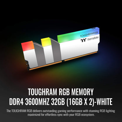 Thermaltake TOUGHRAM RGB 32GB (2x16GB) DDR4 3600MHz C18 1.35V DIMM Desktop Gaming Memory, White, R022D416GX2-3600C18A