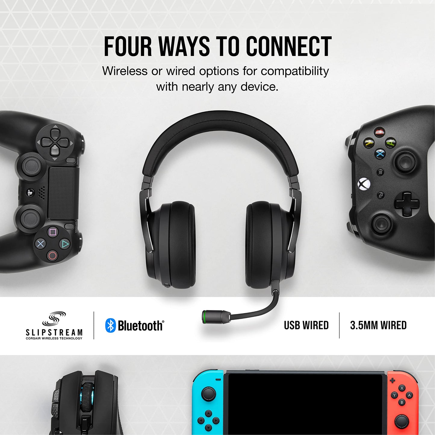 CORSAIR VIRTUOSO RGB WIRELESS XT Multiplatform Gaming Headset With Bluetooth - Dolby Atmos - Broadcast Quality Microphone - iCUE Compatible- PC, Mac, PS5, PS4, Nintendo Switch, Mobile - Black Slate