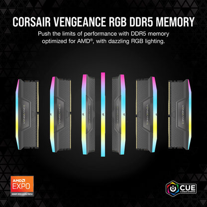 CORSAIR VENGEANCE RGB DDR5 RAM 32GB (2x16GB) 5200MHz CL40 AMD EXPO iCUE Compatible Computer Memory - Gray (CMH32GX5M2B5200Z40K) 32GB (2x16GB)