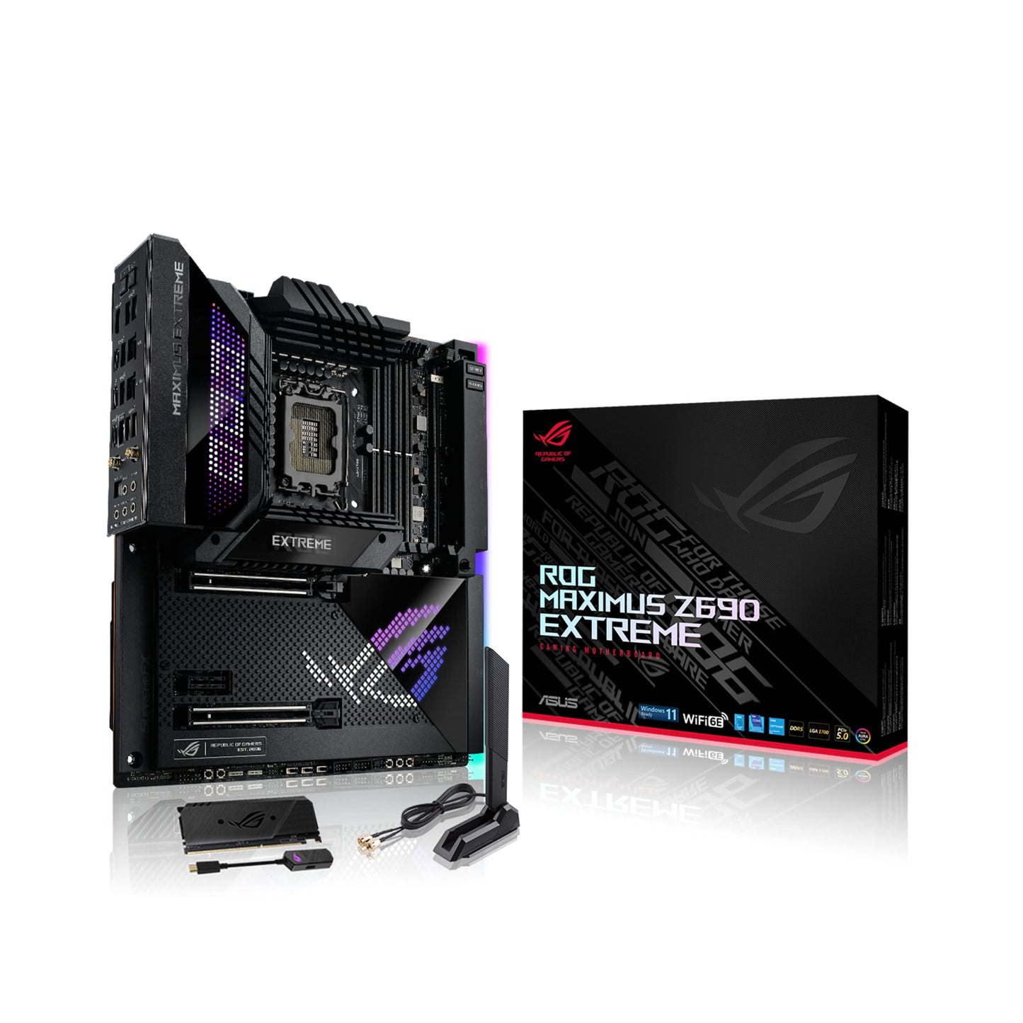 ASUS ROG Maximus Z690 Extreme(WiFi 6E)LGA 1700(Intel 12th Gen)EATX gaming motherboard(PCIe5.0,DDR5,24+1 power stages,5x M.2,PCIe 5.0 M.2,10Gb&2.5GbLAN,2xThunderbolt 4,PCIe 5.0 Hyper M.2 card bundled)