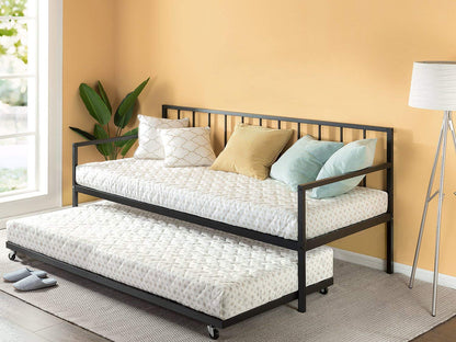 Zinus Twin Daybed - Eden Metal Daybed with Trundle - Space-saving Bed, Guest Bed Solution, Versatile Daybed, Mattress Foundation with Steel Slat Support, Easy Assembly, Black