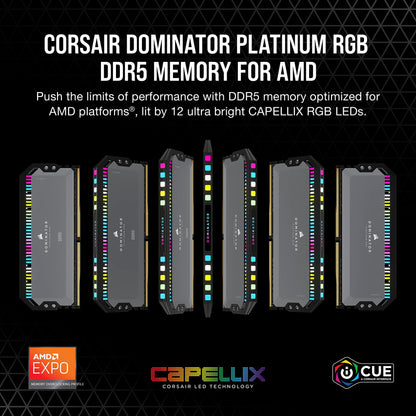 CORSAIR DOMINATOR PLATINUM RGB DDR5 RAM 64GB (2x32GB) 5200MHz CL40 AMD EXPO iCUE Compatible Computer Memory - Gray (CMT64GX5M2B5200Z40K) 64GB (2x32GB)