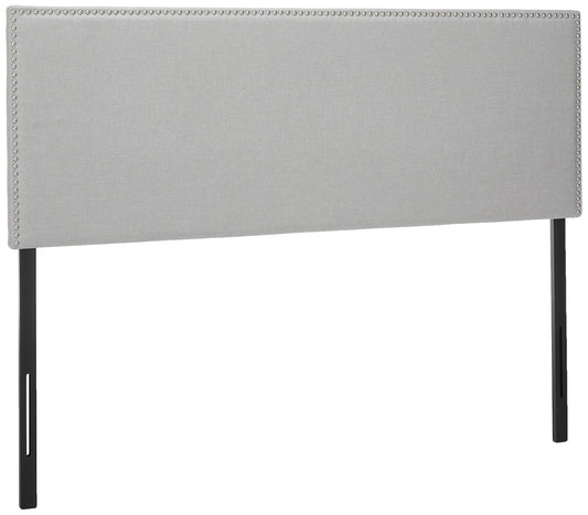 Zinus Upholstered Nailhead Rectangular Headboard in Light Grey, Queen