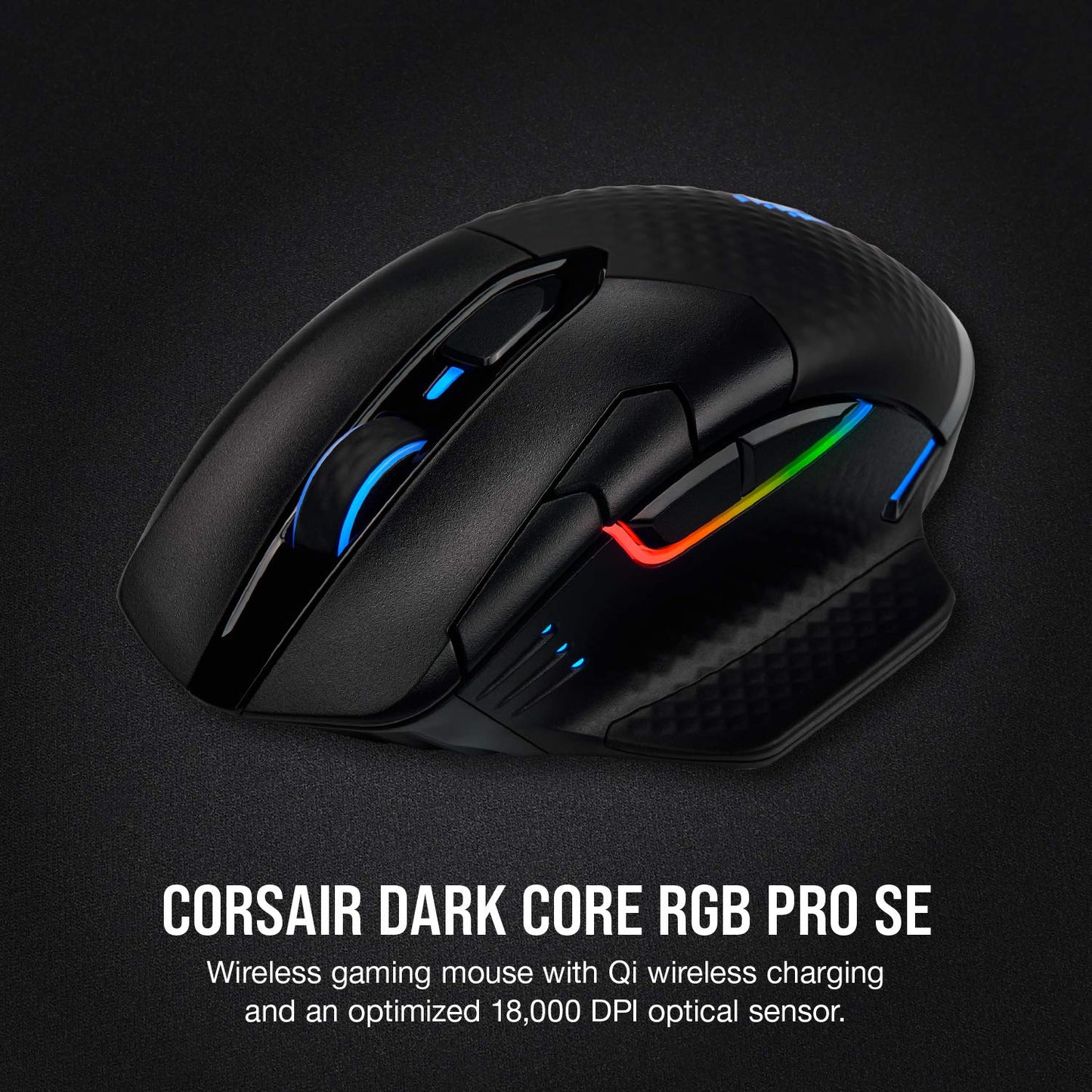 Corsair Dark Core RGB Pro SE, FPS/MOBA Gaming Mouse with SLIPSTREAM Technology, Black, Backlit RGB LED, 18000 DPI, Optical, Qi wireless charging certified