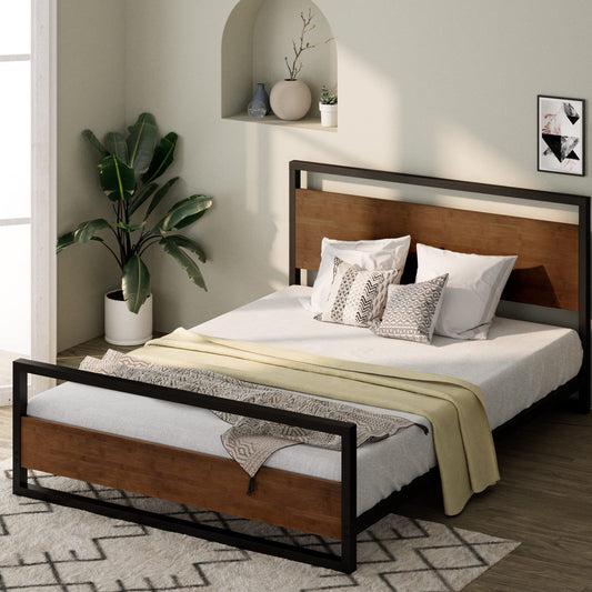 ZINUS Suzanne Bamboo and Metal Platform Bed Frame with Footboard / Wood Slat Support / No Box Spring Needed / Easy Assembly, Queen Standard Footboard