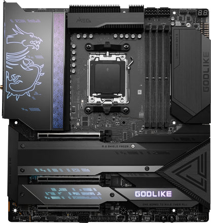 MSI MEG X670E GODLIKE Gaming Motherboard (AMD AM5, DDR5, PCIe 5.0, SATA 6Gb/s, M.2, USB 3.2 Gen 2, Wi-Fi 6E, HDMI/DP, Dual LAN, SLI, EATX) E.ATX