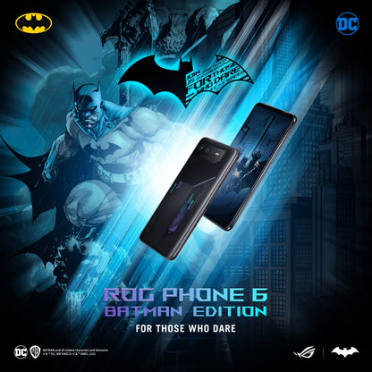 ASUS ROG Phone 6 Batman Edition Cell Phone, 6.78” FHD+ 2448x1080 165Hz, 6000mAh Battery, 50MP/13MP/5MP Triple Camera, 12MP Front, 12GB RAM, 256GB Storage, 5G LTE Unlocked Dual SIM, AI2201-12G256G-BM