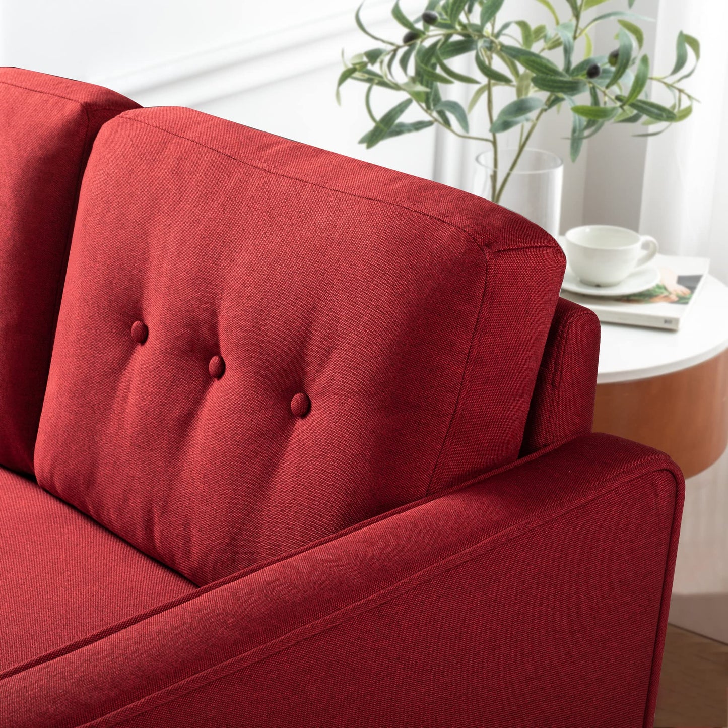 Zinus Mid-Century Upholstered 52.8in Sofa Couch/Loveseat, Ruby Red Weave Loveseat