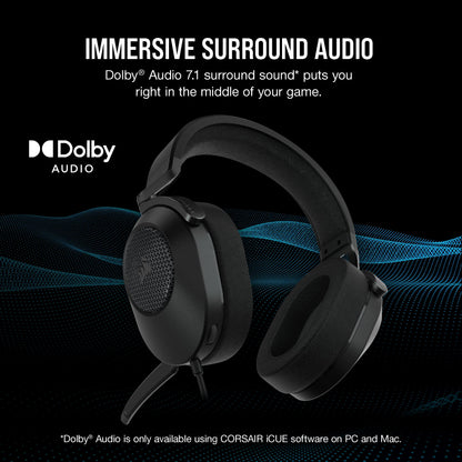 CORSAIR HS65 SURROUND Multiplatform Wired Gaming Headset – Dolby Atmos – SonarWorks SoundID – iCUE Compatible – PC, Mac, PS5, PS4, Xbox, Nintendo Switch, Mobile – Carbon