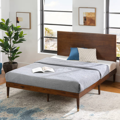 Zinus Deluxe Mid-Century Wood Platform Bed with Adjustable Height Headboard, no Box Spring Needed, Full