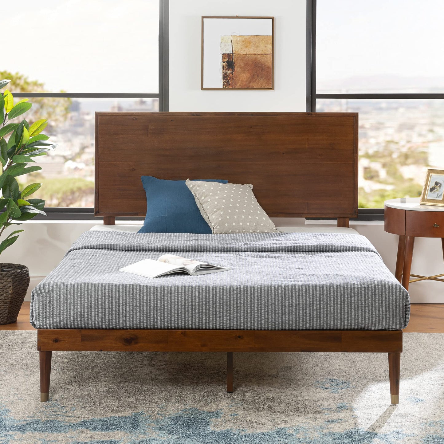 Zinus Deluxe Mid-Century Wood Platform Bed with Adjustable Height Headboard, no Box Spring Needed, Full