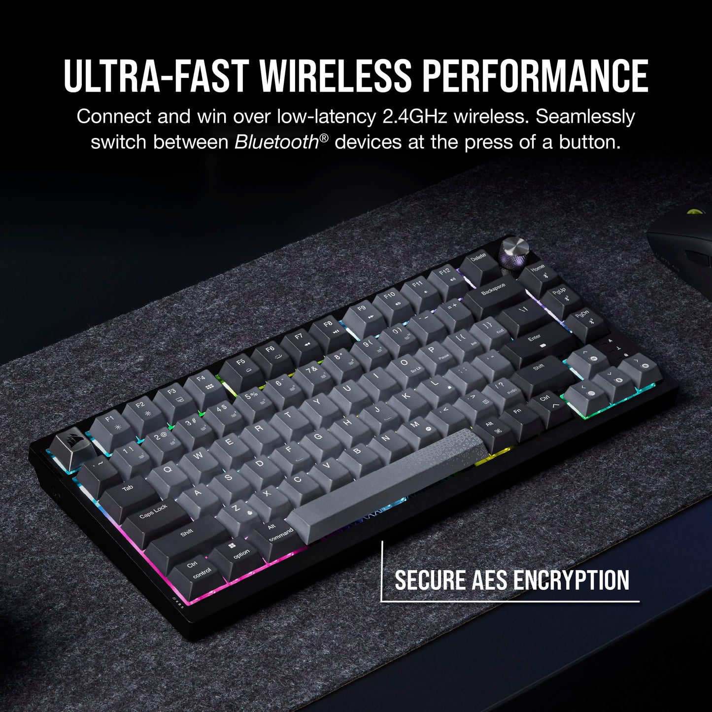 Corsair K65 Plus Wireless 75% RGB Mechanical Gaming Keyboard – Pre-Lubricated MLX Red Linear Switches – PBT Dye-Sub Keycaps – PC, Mac, PS5, PS4, Xbox, iPad – QWERTY NA – Black/Gray