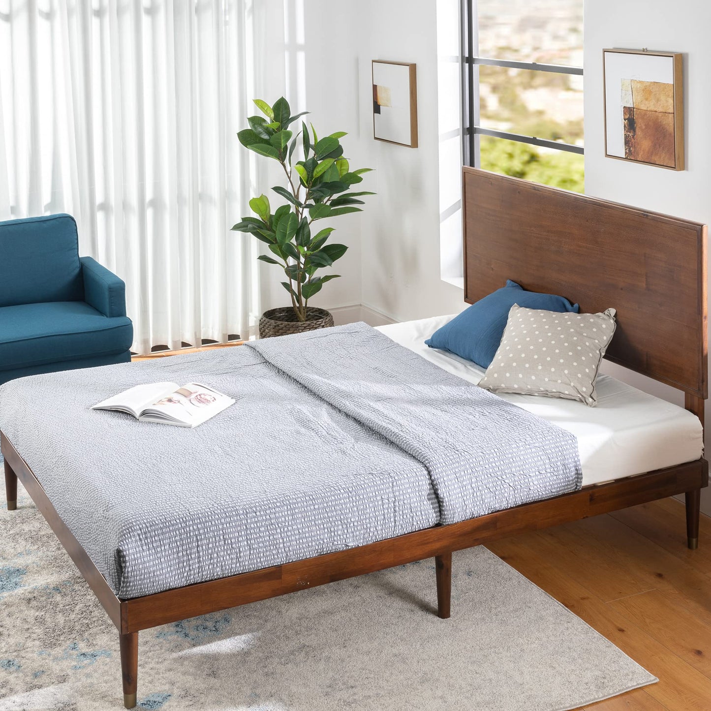 Zinus Deluxe Mid-Century Wood Platform Bed with Adjustable Height Headboard, no Box Spring Needed, Full