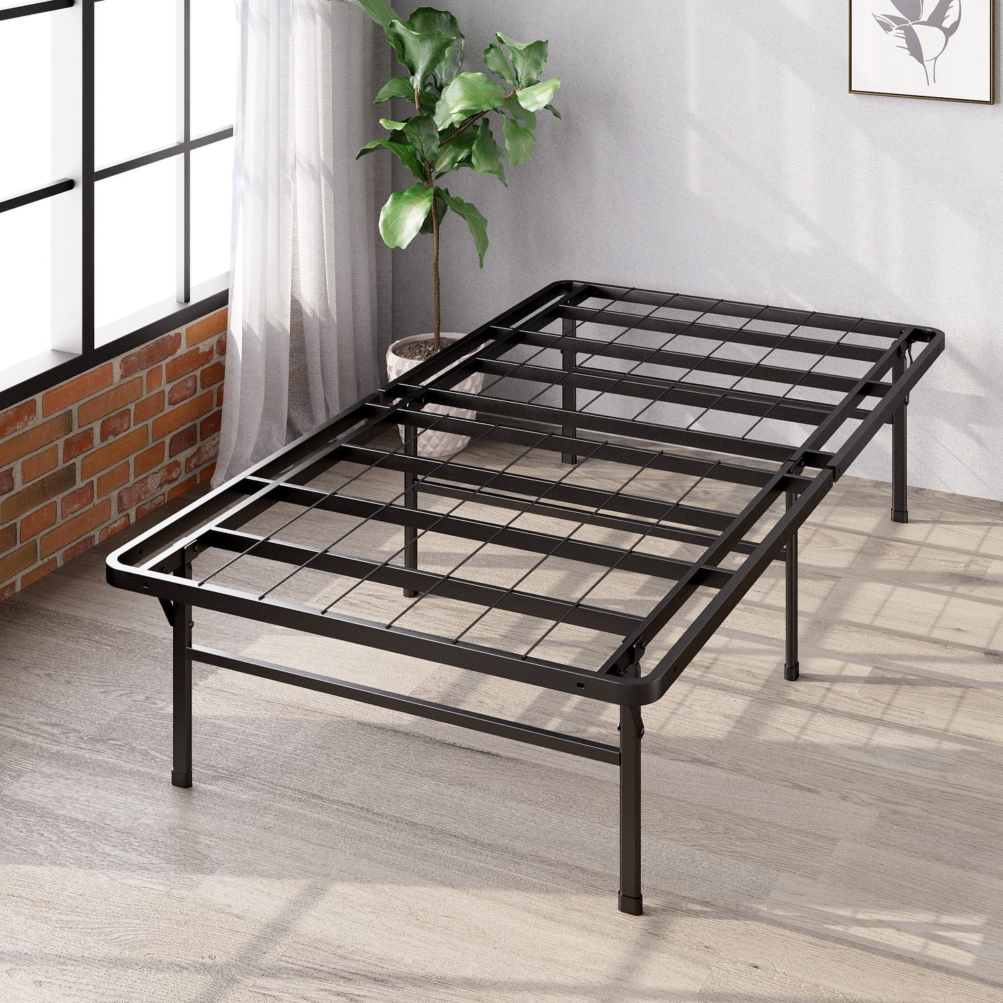 Zinus Twin Bed Frame - SmartBase 14 Inch Deluxe Metal Bed Frame with Steel Slat Support - No Box Spring Needed, Tool-Free Assembly, Heavy Duty Platform Bed Frame with Underbed Storage Space, Twin Size