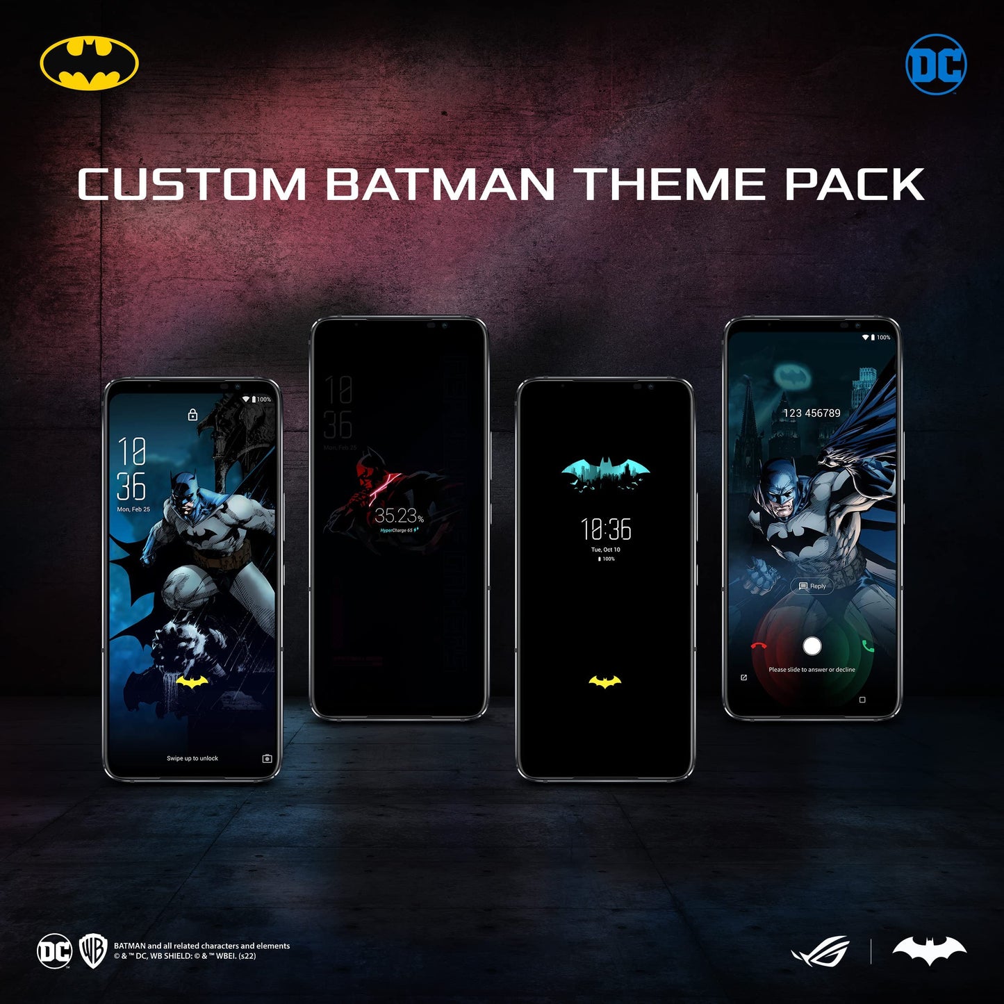 ASUS ROG Phone 6 Batman Edition Cell Phone, 6.78” FHD+ 2448x1080 165Hz, 6000mAh Battery, 50MP/13MP/5MP Triple Camera, 12MP Front, 12GB RAM, 256GB Storage, 5G LTE Unlocked Dual SIM, AI2201-12G256G-BM