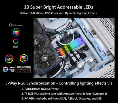 Thermaltake TOUGHRAM RGB White DDR4 4000MHz 16GB (8GB x 2) 16.8 Million Color RGB Alexa/Razer Chroma/5V Motherboard Syncable RGB Memory R022D408GX2-4000C19A