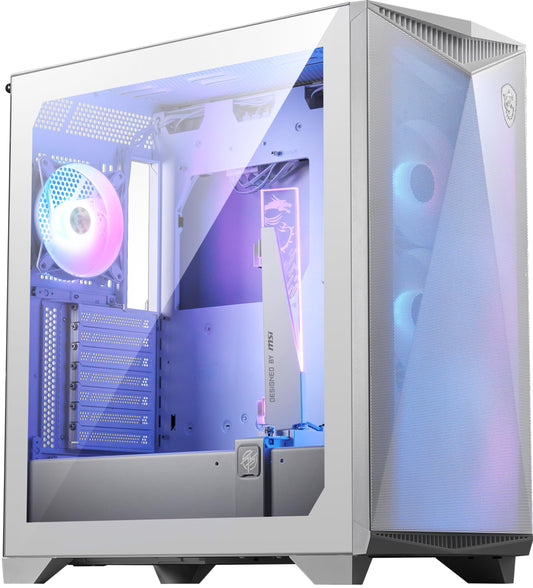 MSI Premium Mid-Tower PC Gaming Case – Tempered Glass Side Panel – 4X ARGB 120mm Fan – Liquid Cooling Support up to 360mm Radiator x 1 – Cable Management System – MPG GUNGNIR 300R Airflow White