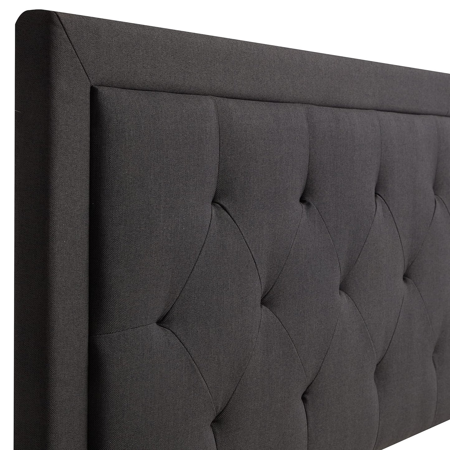 LUCID Upholstered Bed with Diamond Tufted Headboard-Sturdy Wood Build-No Box Spring Required Platform, Queen, Charcoal