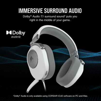 CORSAIR HS65 SURROUND Multiplatform Wired Gaming Headset – Dolby Atmos – SonarWorks SoundID – iCUE Compatible – PC, Mac, PS5, PS4, Xbox, Nintendo Switch, Mobile – White