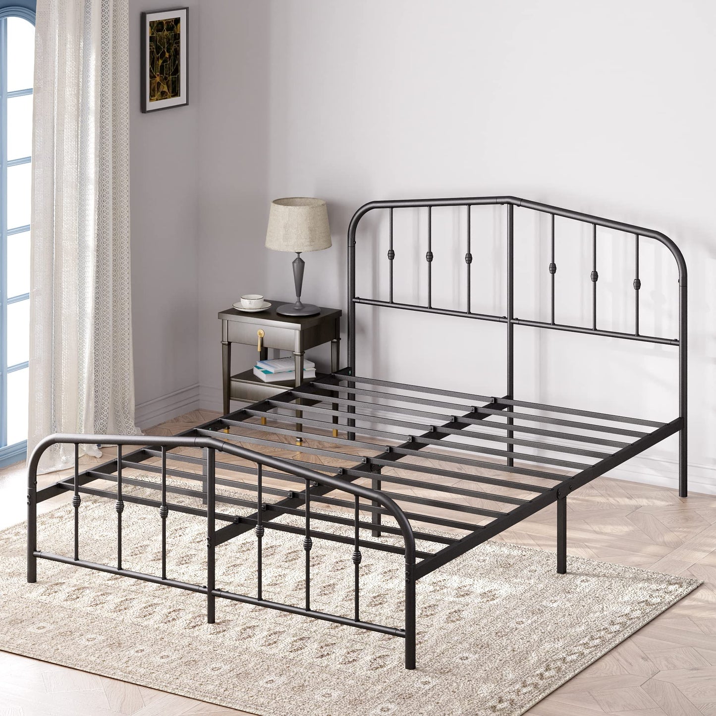 Zinus King Bed Frame - Heidi Metal Platform Bed Frame with Headboard and Footboard - Steel Mattress Foundation, No Box Spring Needed, Underbed Storage Space, 5 Year Warranty, Black, King Size