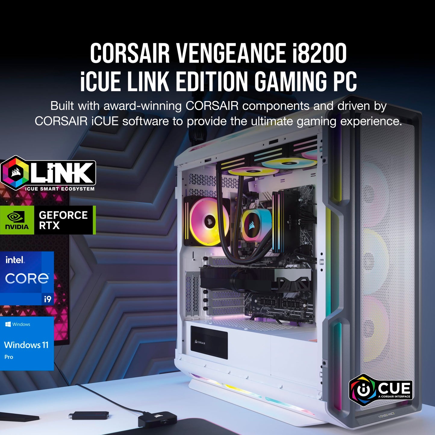 Corsair Vengeance i8200 iCUE Link Edition Gaming PC - Liquid Cooled Intel Core i9 14900KF CPU - NVIDIA GeForce RTX 4090 GPU - 64GB Dominator Titanium RGB DDR5 Memory - 4TB (2x2TB) M.2 SSD - White