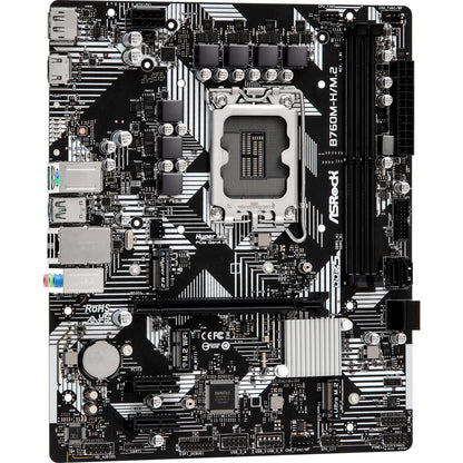 ASRock B760M-H/M.2 14th 13th 12th Gen Intel Core LGA1700 DDR5 7200 MHz 96 GB HDMI DisplayPort 5+1+1 Power Phase SATA3 6.0 Gb/s Micro ATX