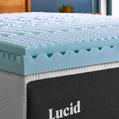 LUCID 2 Inch Gel Memory Foam Plush - Cooling Targeted Convoluted Comfort Zones Mattress Topper - King