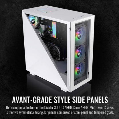 Thermaltake Technoloy Divider 300 ARGB Snow Triangular Tempered Glass Type-C (USB 3.1 Gen 2) Water Cooling Ready ATX Mid Tower Computer Case with 3 120mm ARGB Rear Fan Pre-Installed CA-1S2-00M6WN-01