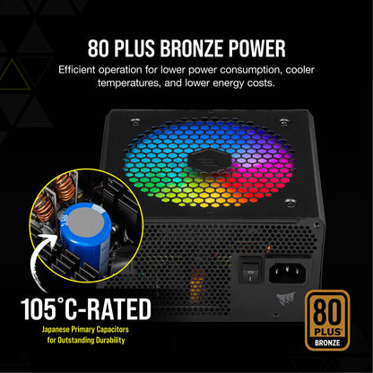 Corsair CX550F RGB, 550 Watt, 80 Plus Bronze, Fully Modular RGB Power Supply, Black, 550 Watts