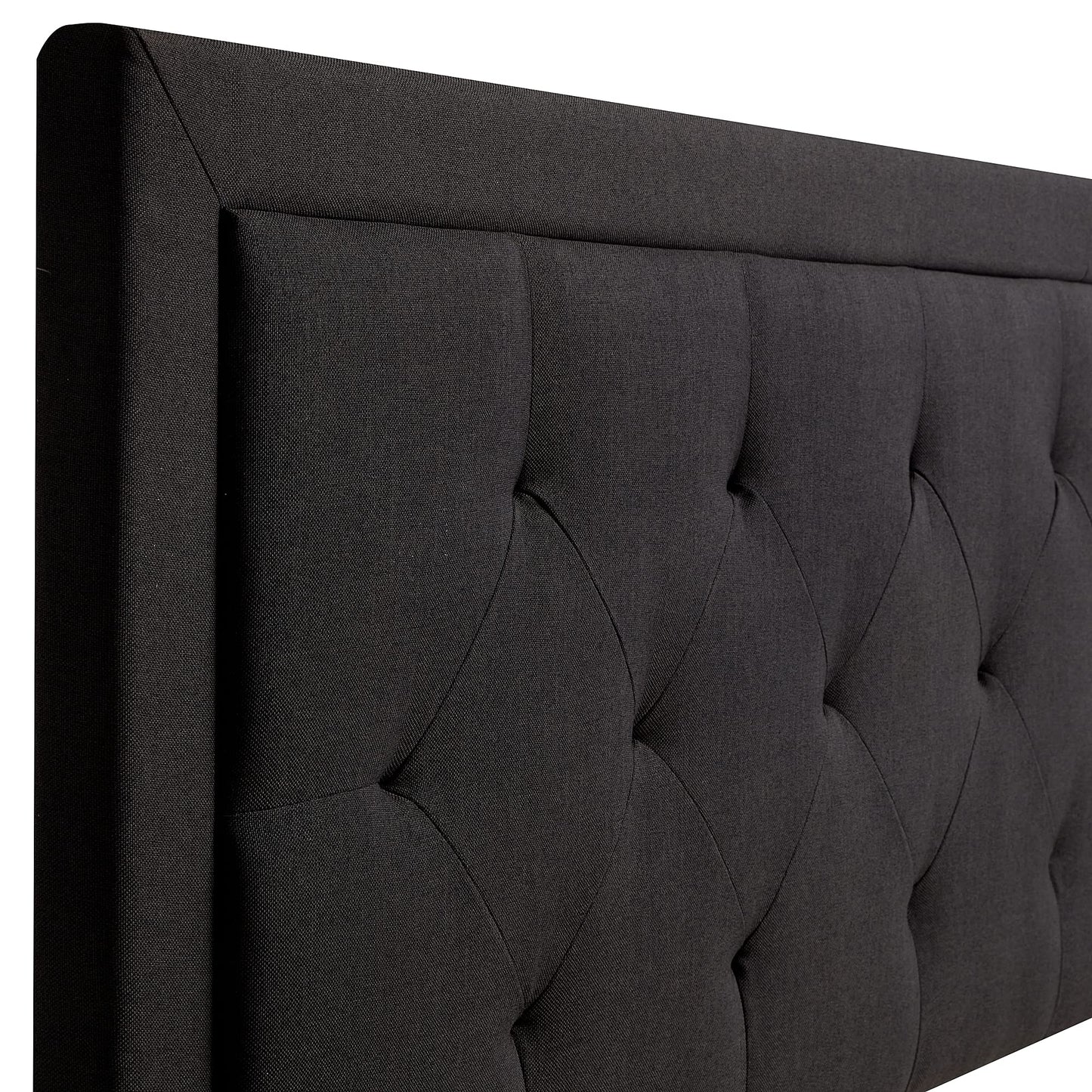 LUCID Upholstered Bed with Diamond Tufted Headboard-Sturdy Wood Build-No Box Spring Required Platform, Twin, Black