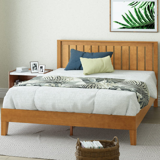 Zinus Full Bed Frame - Alexis Deluxe 12 inch Wood Platform Bed with Headboard, Wood Slats Support, Easy Assembly, No Boxspring Needed - Underbed Storage Space, Rustic Pine Finish, Full Size