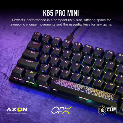 Corsair K65 PRO Mini RGB 65% Optical-Mechanical Wired Gaming Keyboard - OPX Switches - PBT Double-Shot Keycaps - iCUE Compatible - QWERTY NA Layout - Black CORSAIR OPX Switches