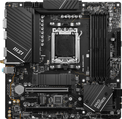 MSI PRO B650M-A WiFi ProSeries Motherboard (AMD AM5, mATX, DDR5, PCIe 4.0, M.2, SATA 6Gb/s, USB 3.2 Gen 2, HDMI/DP, Wi-Fi 6E, AMD Ryzen 7000 Series Desktop Processors)