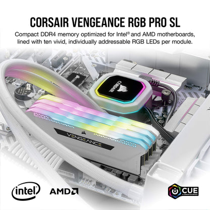 CORSAIR VENGEANCE RGB PRO SL 64GB (4x16GB) DDR4 3600 (PC4-28800) C18 1.35V - White 3600 MHz 64GB (4x16GB)