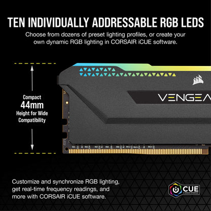 Corsair Vengeance RGB Pro SL 32GB (2x16GB) DDR4 3200 (PC4-25600) C16 1.35V Desktop Memory - Black (CMH32GX4M2E3200C16) 3200 MHz 32GB (2x16GB)