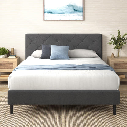 ZINUS King Shalini Upholstered Platform Bed Frame with Headboard [New WonderBox(TM) Version], Wooden Slat Support, No Box Spring Needed, Easy Assembly, Eco Friendly Packaging, Dark Grey Diamond Tufted New Small Box